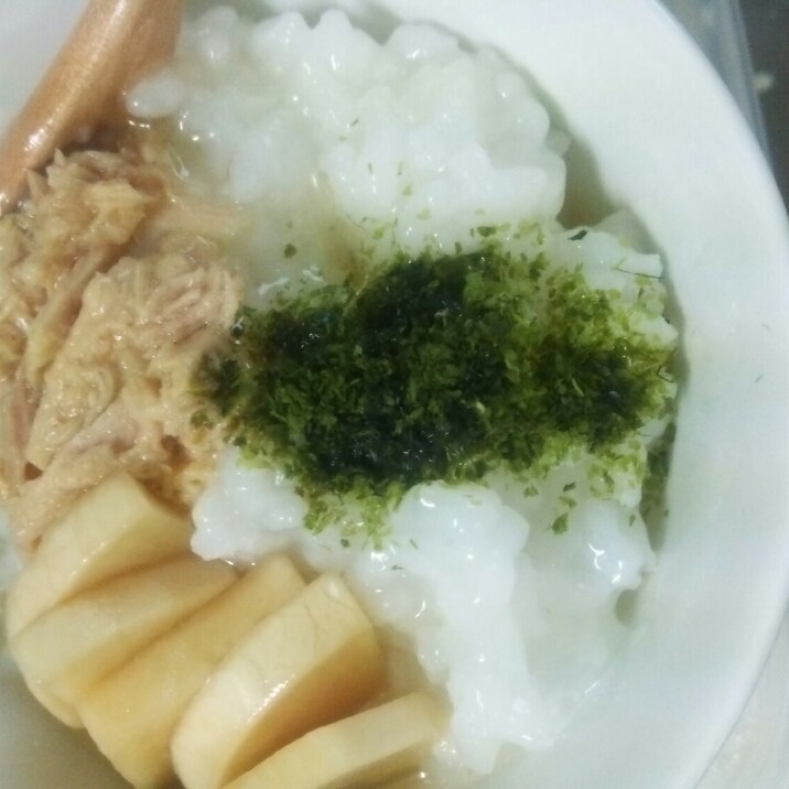 青さと大根の酢醤油漬けとシーチキンのお粥